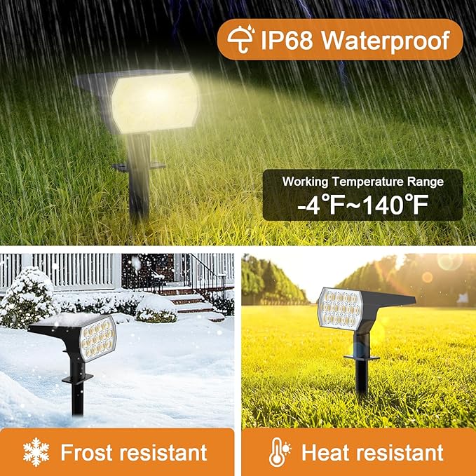 2-Pack 65 LED Solar Yard Spotlights, 3-Mode Waterproof