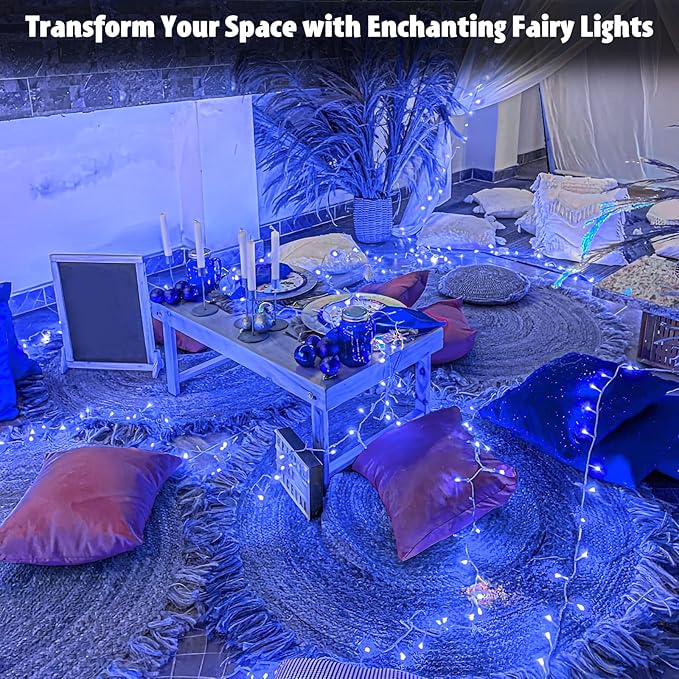 String Lights Outdoor Waterproof 9.8ft 30 LED, Blue Fairy Lights Battery Operated with Timer Clear Wire for Indoor & Outdoor Christmas Halloween Decorations Garland Party Garden