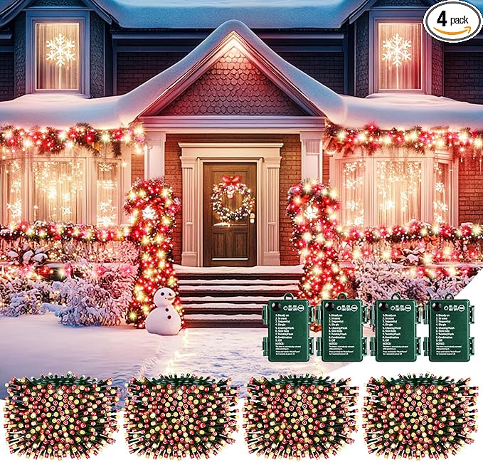 Christmas Patio String Lights 4-Pack, 66ft 200 LED Waterproof
