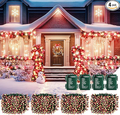 Christmas Patio String Lights 4-Pack, 66ft 200 LED Waterproof
