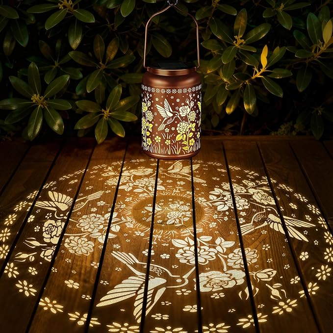 Birthday Gifts for Women Mom Grandma Solar Lantern Outdoor Waterproof, Gardening Gifts for Women, Hummingbird Rose Garden Decor Hanging Solar Lights Yard Decorations Outdoor, Backyard, Patio