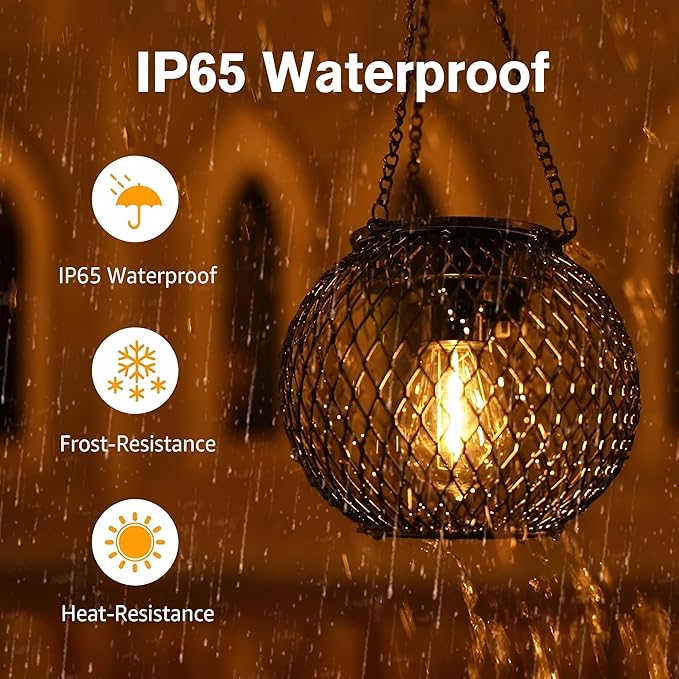 2 Pack Hanging Solar Lanterns Outdoor Waterproof, Gifts for Women Mom Grandma, Brighter Metal Solar Hanging Lanterns, Outdoor Decorative Light for Patio, Lawn, Pathway, Garden Decor