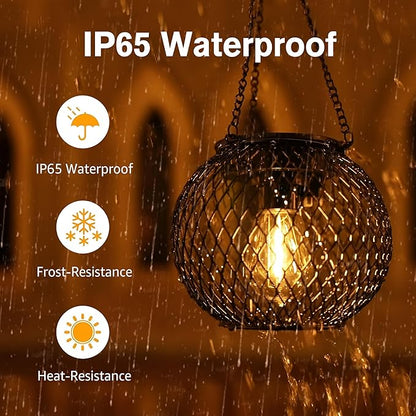 2 Pack Hanging Solar Lanterns Outdoor Waterproof, Gifts for Women Mom Grandma, Brighter Metal Solar Hanging Lanterns, Outdoor Decorative Light for Patio, Lawn, Pathway, Garden Decor
