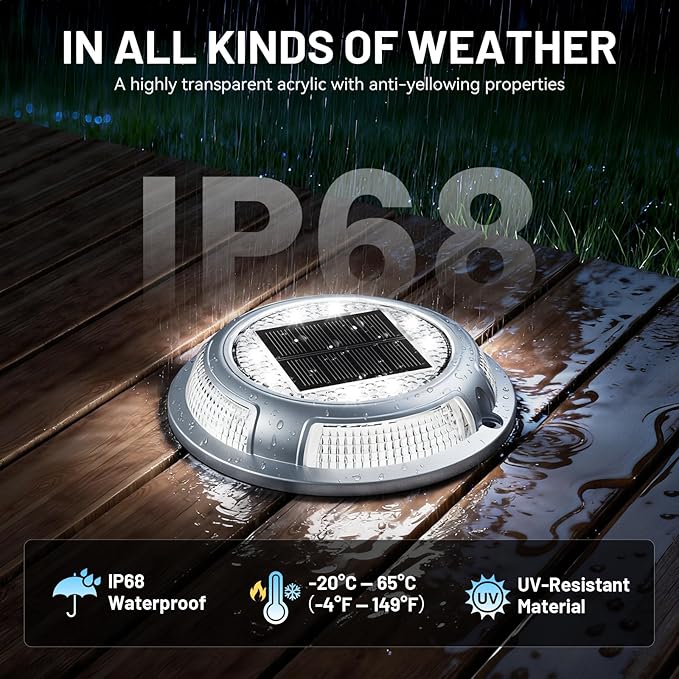 Solar Driveway Lights, 12 Pack Heavy Duty Driveway Lights Solar Powered 2 Color Mode (Cool/Warm White) IP68 Waterproof Outdoor Solar Deck Lights with Ground Stake for Pathway Garden Yard Walkway Dock