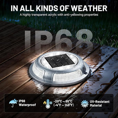 Solar Driveway Lights, 4 Pack Heavy Duty Driveway Lights Solar Powered 2 Color Mode (Cool/Warm White) IP68 Waterproof Outdoor Solar Deck Lights with Ground Stake for Pathway Garden Yard Walkway Dock