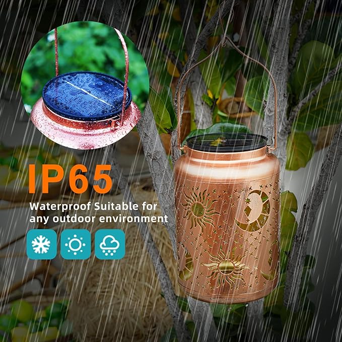 Sun Moon Solar Lanterns Outdoor Waterproof, 14.6'' Large Lamps, Upgraded 2000mAH Battery, Metal Christmas Gift, Birthday Gifts for Women Mom Grandma, Garden Yard Patio Lawn Pathway Decor