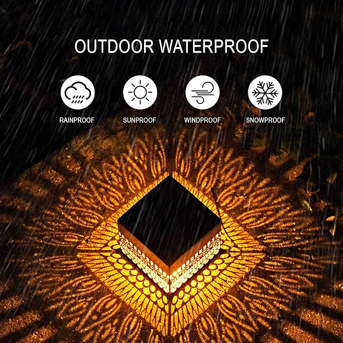 Retro Solar Table Lantern Outdoor Waterproof, Solar Projection Desk Lamp for Courtyard Metal Tabletop Light Desktop Decorative Lamp-Atmosphere Landscape Garden Light (Warm White)