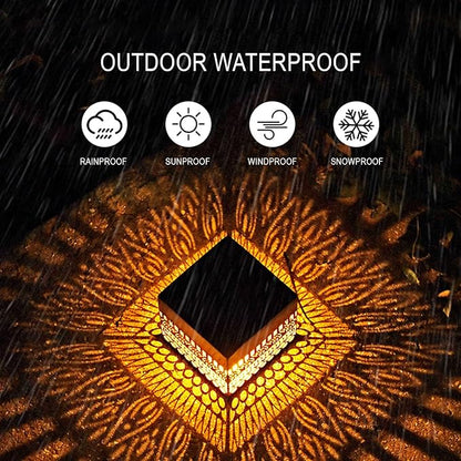 Retro Solar Table Lantern Outdoor Waterproof, Solar Projection Desk Lamp for Courtyard Metal Tabletop Light Desktop Decorative Lamp-Atmosphere Landscape Garden Light (Warm White)