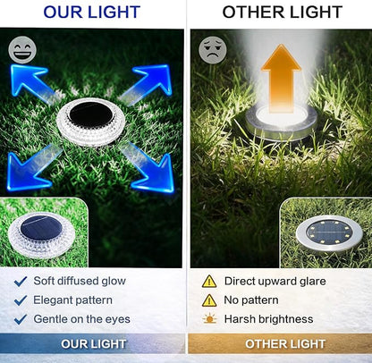 Solar Ground Lights Outdoor, 8 Pack Solar Powered Pathway Lights IP67 Waterproof Anti Glare Diamond Solar Garden Lights Landscape Lighting for Patio Yard Deck Walkway, Cold White