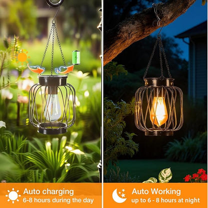 Solar Lanterns Outdoor 4 Pack, Metal Solar Hanging Lanterns with Hook - Outdoor Hanging Lantern Lights Waterproof, Bright Warm Lantern Decor for Outside Garden Yard Patio Pathway