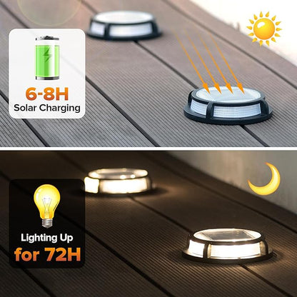 LUTEC 12 Pack Solar Driveway Lights, 12 LEDs IP67 Waterproof Outdoor Solar Dock Driveway Marker Lights for Step, Sidewalk, Pathway, Patio, Garden(Warm White)