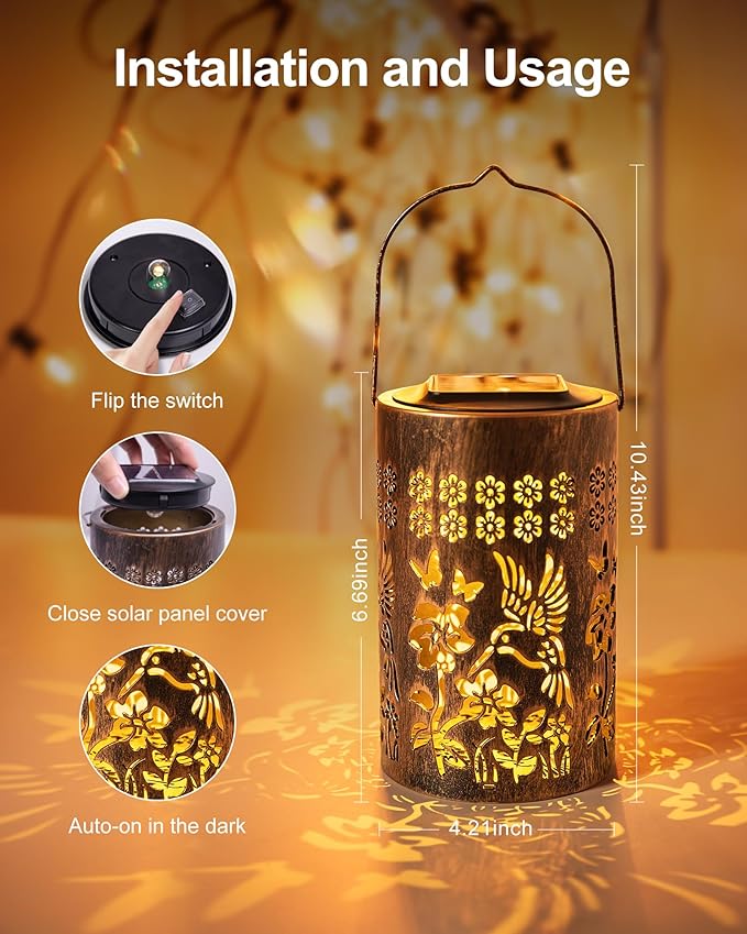 Hummingbird Solar Lanterns Outdoor Waterproof Garden Decor Birthday Gifts for Women, Mothers Day Gifts for Mom, Hanging Solar Lantern Decorations for Yard Patio Porch Deck Backyard Outside