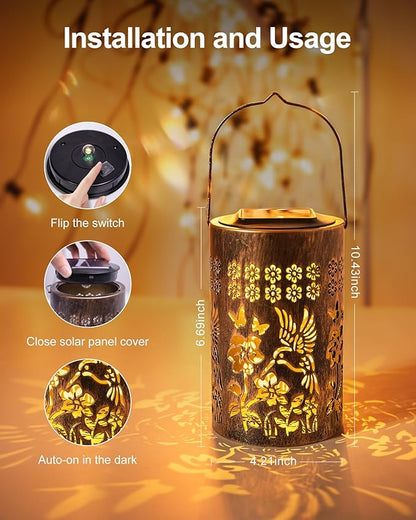 Hummingbird Solar Lanterns Outdoor Waterproof Garden Decor Birthday Gifts for Women, Mothers Day Gifts for Mom, Hanging Solar Lantern Decorations for Yard Patio Porch Deck Backyard Outside