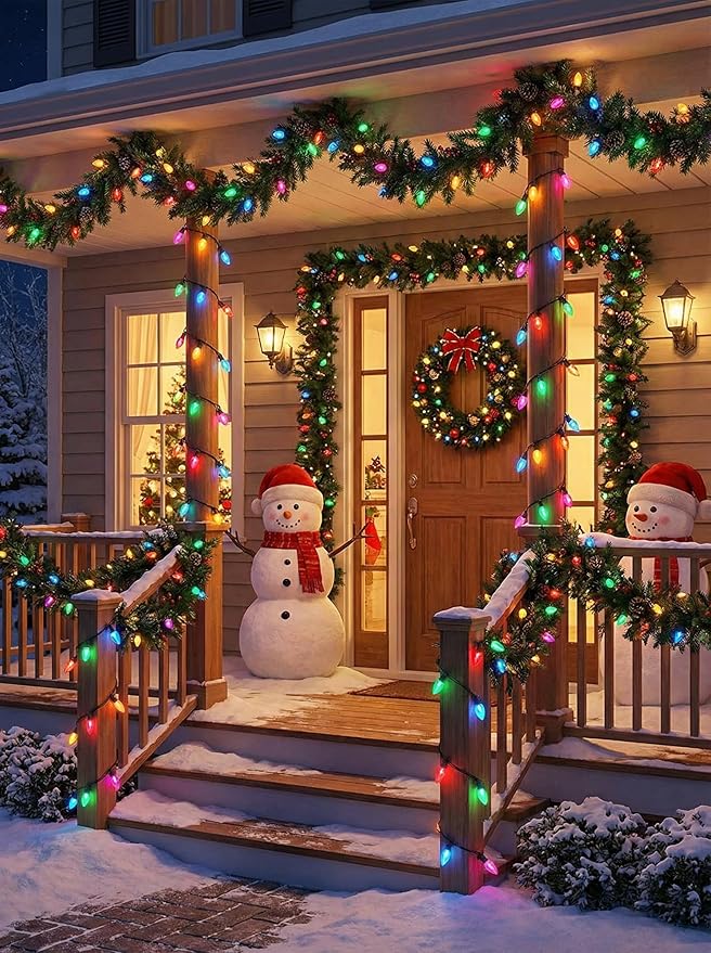 C9 Christmas Pathway Lights Outdoor, 38 Ft 25 LED Multicolor C9 Christmas Lights, Connectable Outdoor Waterproof Walkway Markers Light for Driveway Yard Garden Lawn Xmas Decorations