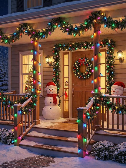 C9 Christmas Pathway Lights Outdoor, 38 Ft 25 LED Multicolor C9 Christmas Lights, Connectable Outdoor Waterproof Walkway Markers Light for Driveway Yard Garden Lawn Xmas Decorations