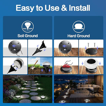 Solar Ground Lights Outdoor, 8 Pack Solar Powered Pathway Lights IP67 Waterproof Anti Glare Diamond Solar Garden Lights Landscape Lighting for Patio Yard Deck Walkway, Cold White