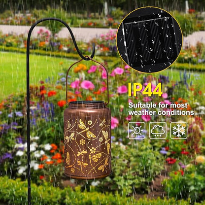 Dragonfly Solar Lanterns Outdoor Waterproof, Dragonfly Gifts for Women Mom Grandma Metal Hanging Solar Lanterns for Yard Garden Decor