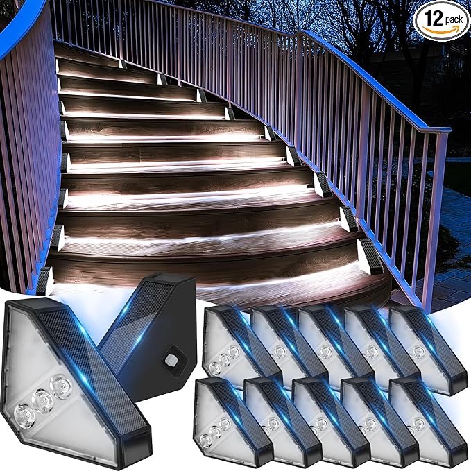 Solar Step Lights 12-Pack, Waterproof Fence