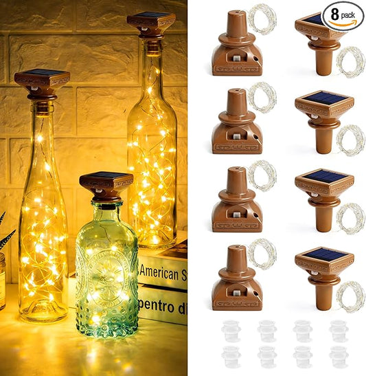 VOOKRY Solar Wine Bottle Lights, 8 Pack 20 LED Solar Powered Cork Lights Waterproof Outdoor Fairy String Lights Wine Bottle Decorations for DIY, Party, Wedding, Garden, Patio, Tabletop(Warm White)