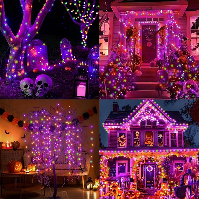 50 LED Halloween Twinkle Lights, 16ft Waterproof for Porch