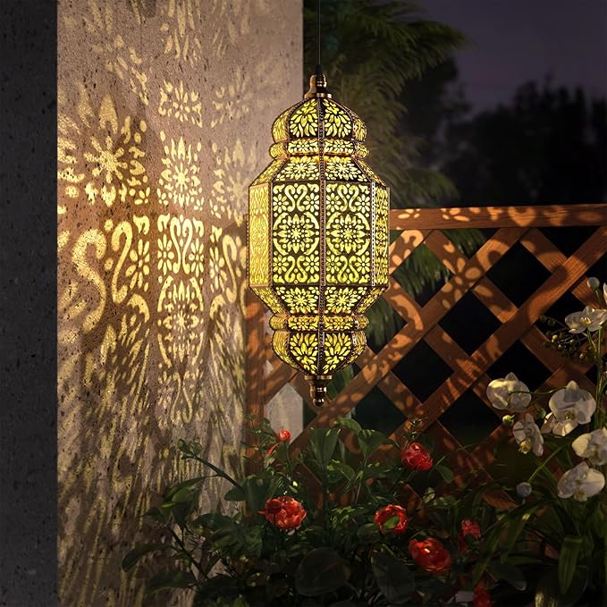 Moroccan Solar Hanging Lantern, 18" Outdoor Pendant