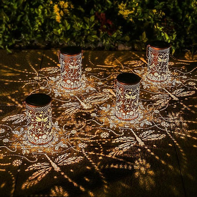 Dragonfly Solar Lanterns Outdoor Waterproof Hanging Solar Lights Dragonfly Gifts for Women Men Mom Metal Decorative LED Lanterns for Yard, Patio, Lawn, Pathway, Landscape, Garden Decor