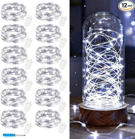 12-Pack 10ft Christmas LED String Lights, Waterproof Timer Lights