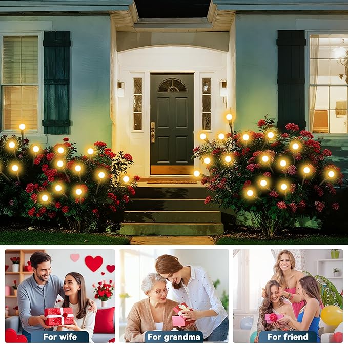 Solar Garden Lights Outdoor Waterproof, 2 Pack 16 LED Swaying Firefly Lights Outdoor Decor Light for Pathway Party Christmas Decoration, Unique Gifts for Women, Warm White