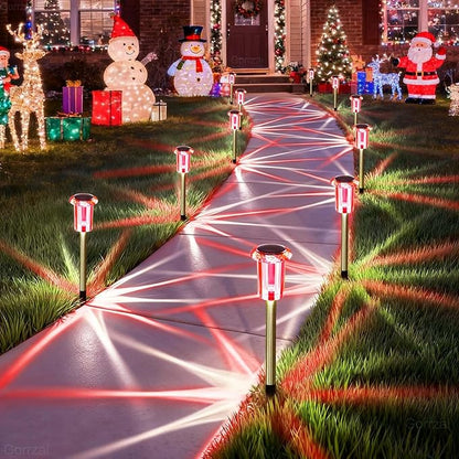 Valentine's Day Solar Lights Outdoor Decorations 10 Pack Candy Color LED Stainless Steel Stake for Pathway Yard Garden Landscape Walkway Lighting Solar Powered Outside Christmas Decor
