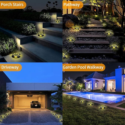 Solar Ground Lights, 8 Pack 12 LED Solar Disk Lights Outdoor Waterproof In-Ground Landscape Lighting for Garden Pathway Yard Lawn Patio Deck Driveway Walkway Outside Decor (Warm White)