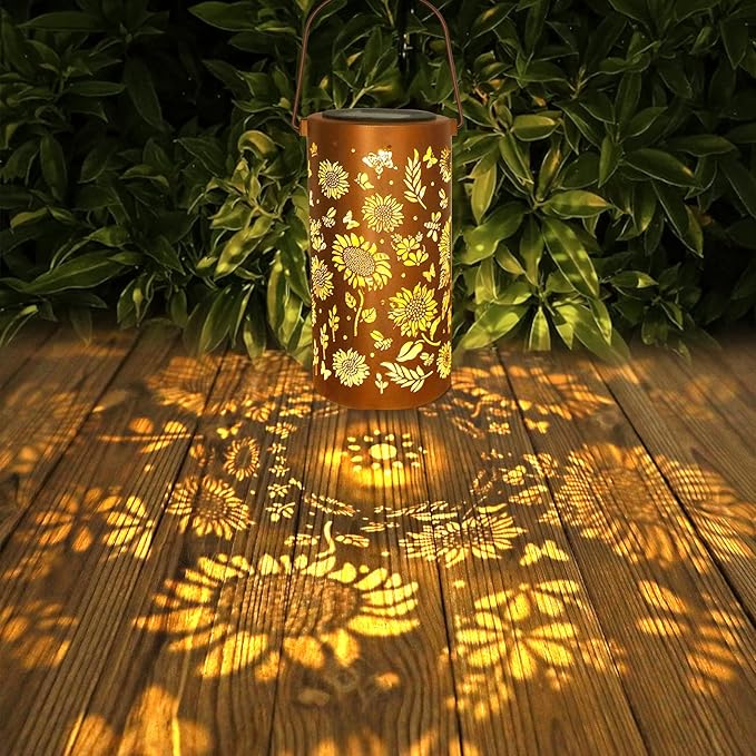 Sunflower Solar Lanterns Outdoor Waterproof Hanging Lights, Sunflower Gifts for Women Mom Grandma, Metal Solar Decorative Lanterns for Yard Patio Porch Balcony Garden Decor