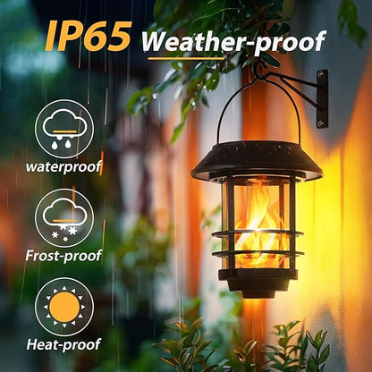 Otdair Solar Lanterns Outdoor Waterproof, 4 Pack Flickering Flames Wall Garden Decor with Glass Shade, Hanging Solar Lights Wall Mount Decorations for Halloween, Front Porch, Patio, Yard