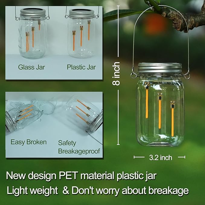 Solar Mason Jar Meteor Light Lanterns, Falling Raindrops Warm White LED Lights Build-in Mason Jar, Outdoor Decorative Waterproof with Stakes for Patio, Yard, Lawn, Tree (Mason Jar Lights, 4)
