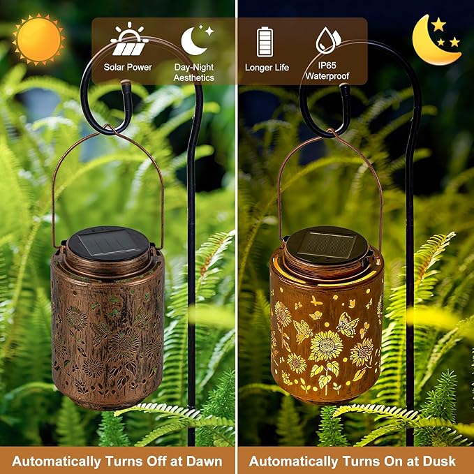 Sunflower Solar Lanterns, Birthday Gifts for Women Mom Grandma, Outdoor Waterproof Hanging Garden Decor for Patio, Yard