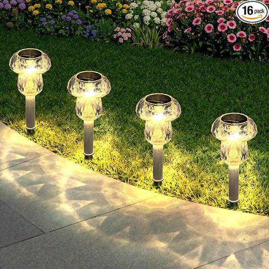 Mancra Solar Pathway Lights Outdoor, 16 Pack Dusk to Dawn Solar Lights Outdoor Waterproof Landscape Lighting for Yard, Walkway, Garden Decorations, Warm White
