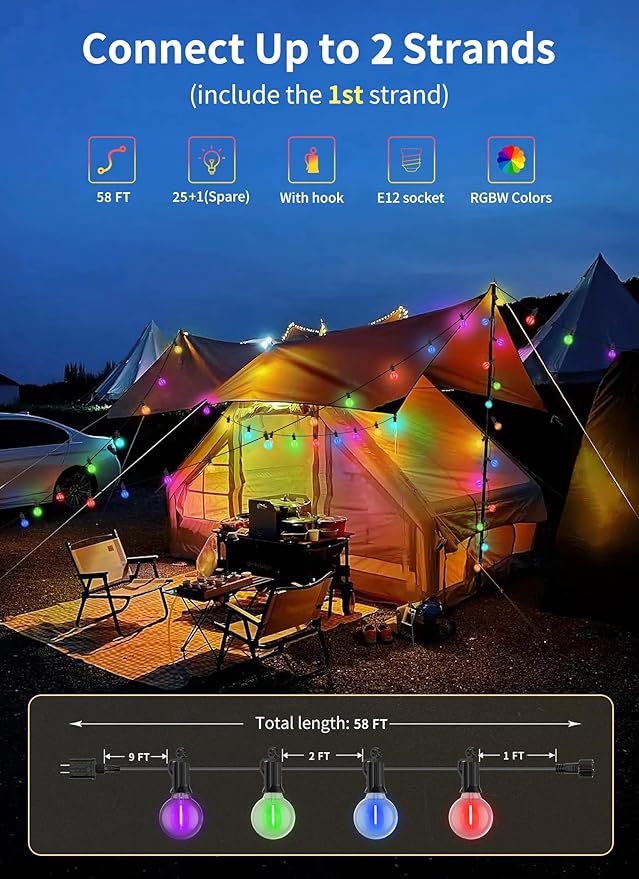 58ft Outdoor Edison String Lights, Weatherproof