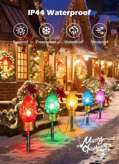 Strawberry Jumbo C9 Christmas Lights Outdoor - 4 Pack Total 34FT 20 LED Jumbo C9 Christmas Pathway Lights Outdoor, C9 Walkway Lights, Christmas Decoration for Outside Lawn Holiday, Multicolor