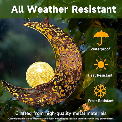 Hanging Solar Lights Outdoor Decor,Moon Garden Statues Decorative Waterproof Metal Figurines Lamp Outside Yard Decorations,Unique Ideas Birthday Gifts for Women Mom Mothers Day Fairy Accessories