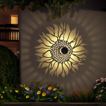 Solar Fence Lights 2 Pack Outdoor Deck Step Wall Lights Metal Waterproof LED Warm Yellow Light for Garden Post Patio Backyard Yard Decor (Sunflower, 2)