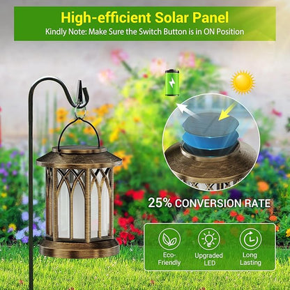 KOOPER 2 Pack Solar Lanterns Outdoor Waterproof, Upgraded Flickering Flame Solar Lantern Lights, Auto On/Off Lanterns Decorative Outdoor, Outdoor Hanging Lantern for Yard Garden Table Decor (Bronze )