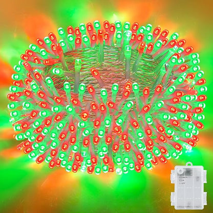 Red and Green Christmas Lights Outdoor Waterproof 9.8ft 30 LED, String Lights Battery Operated with Timer Clear Wire for Indoor & Outdoor Christmas Decorations Garland Party Garden