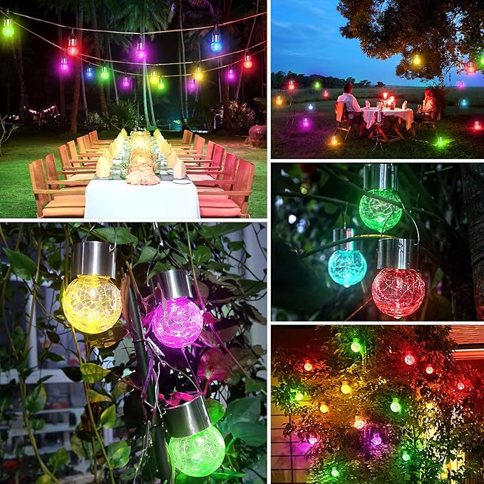 12-Pack Decorative Globe Solar Lanterns for Outdoor, Waterproof LED