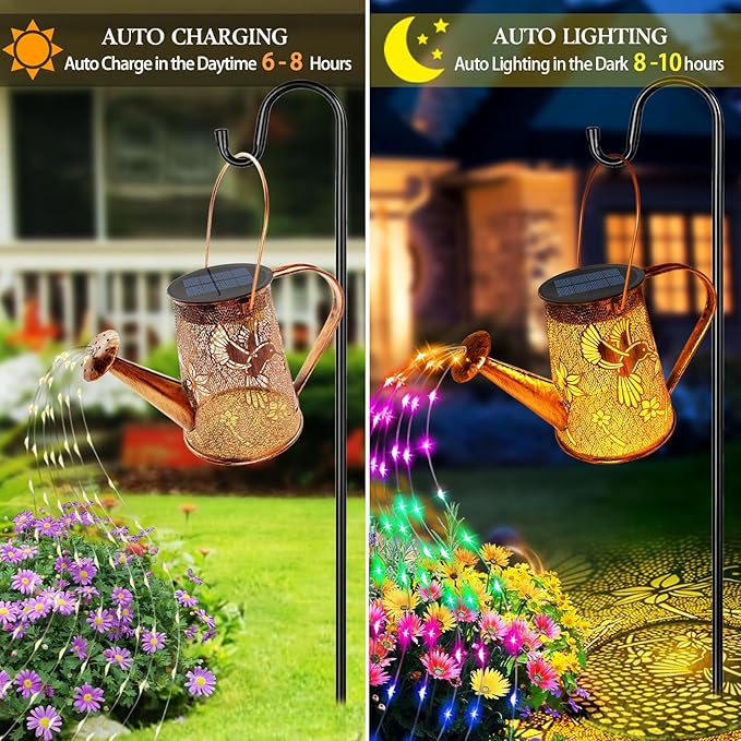 Solar Watering Can Lights, Hummingbird Gifts for Women Mom Grandma Birthday, Waterproof Outdoor Multicolor Garden Decor Large Hanging Solar Lanterns Garden Light for Patio Porch Yard Flowerbed Pathway