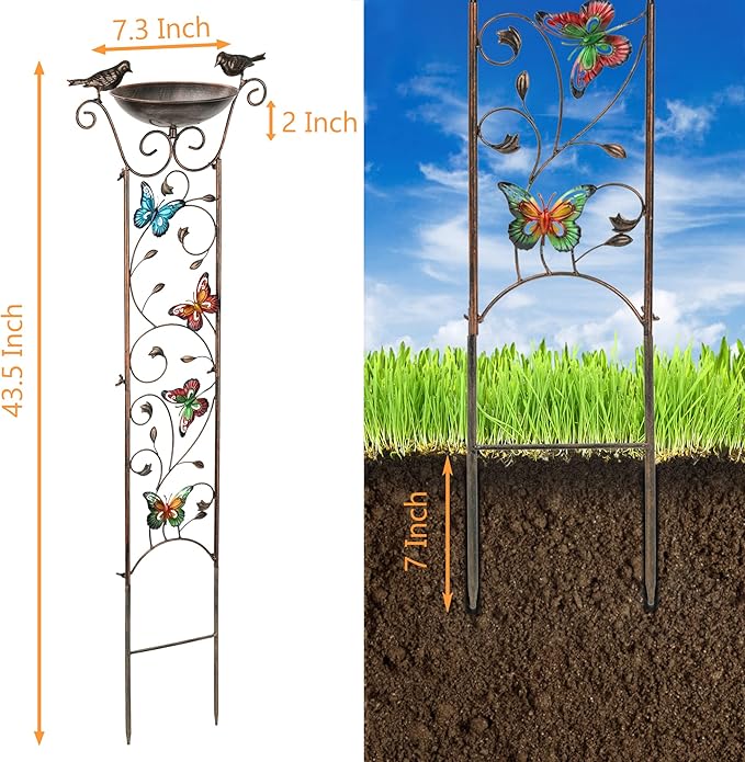 40" Metal Bird Bath, Vintage Outdoor Birdfeeder
