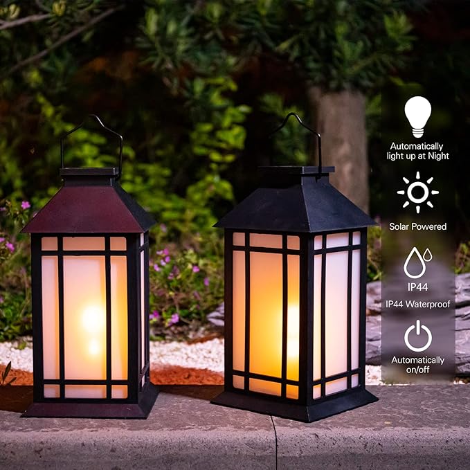 2-Pack Garden Solar Lanterns, Waterproof LED Patio Lights