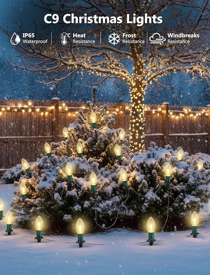 Christmas Pathway Lights Outdoor,38FT 25 Pcs Warm White Extendable Waterproof Walkway Lights with C9 Clear Bulbs and Stakes for Outdoor Yard Porch Driveway Backyard Christmas Decorations