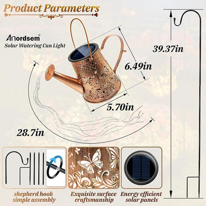 Anordsem Solar Watering Can Lights: Metal Butterfly Lantern Outdoor with Hook - Waterproof Garden Art Hanging Decoration for Yard Patio Lawn - Christmas Birthday Gifts for Women Mom Grandma