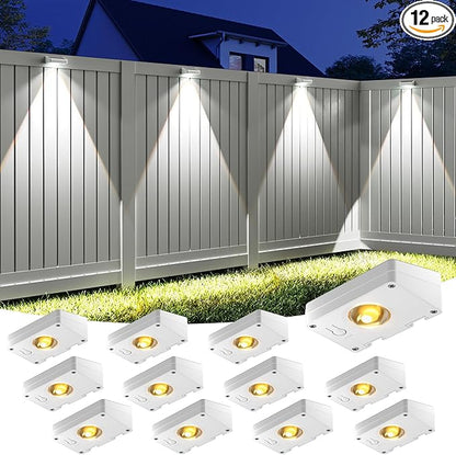 VOLISUN Solar Fence Lights, Fence Lights Solar Powered, IP65 Waterproof LED, 3 Color Temperatures Solar Light for Fence, Yard, Wall, Backyard (12 Pack, White)