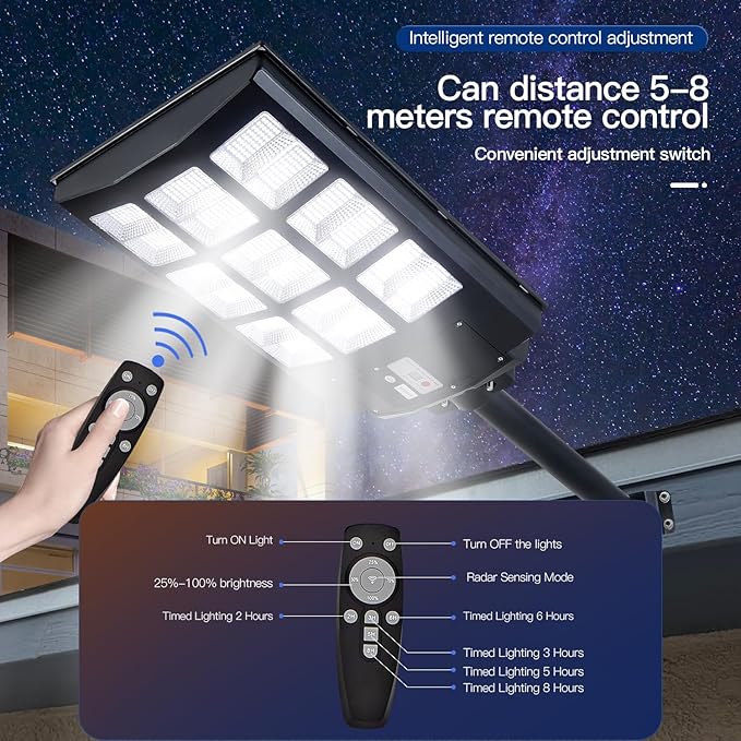 Solar Street Lights Outdoor, IP67 Waterproof Wall-Mounted LED Flood Light with Motion Sensor & Remote Control - Auto Dusk to Dawn Security Lighting for Patio, Garden, Garage, Courtyard