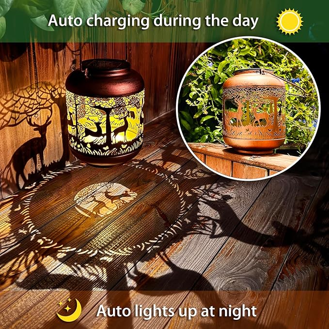 Metal Deer Solar Lanterns for Garden, Waterproof LED